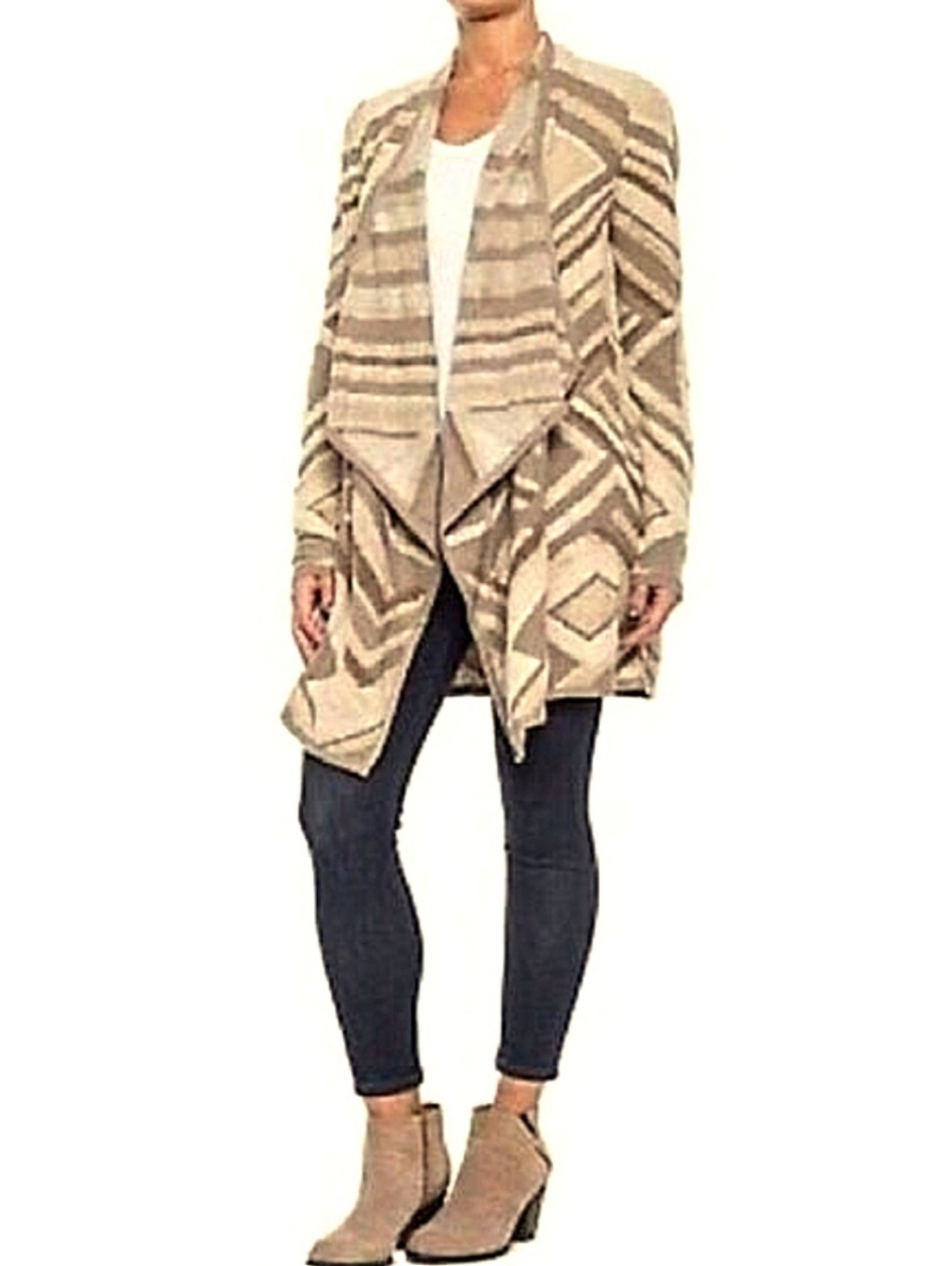 Lucky Brand Intarsia Draped Southwestern Geometric Cardigan Sweater Sz Lg